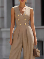 Randig Dubbelknäppt Jumpsuit med Vida Ben