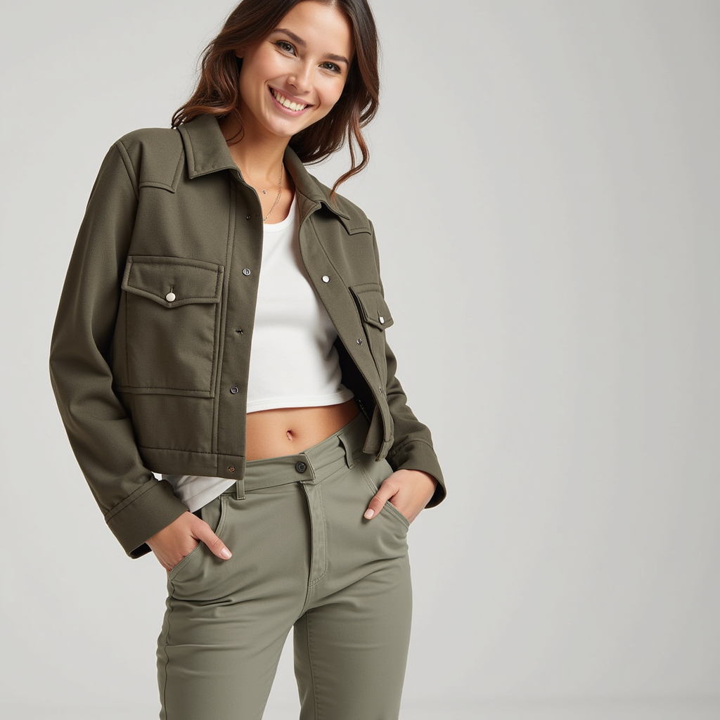 Croppad Utility-jacka i Ullblandning – Urban Casual Stil