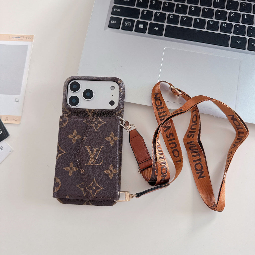 LV-stil Crossbody Plånboksfodral för iPhone – Med Rem & Korthållare