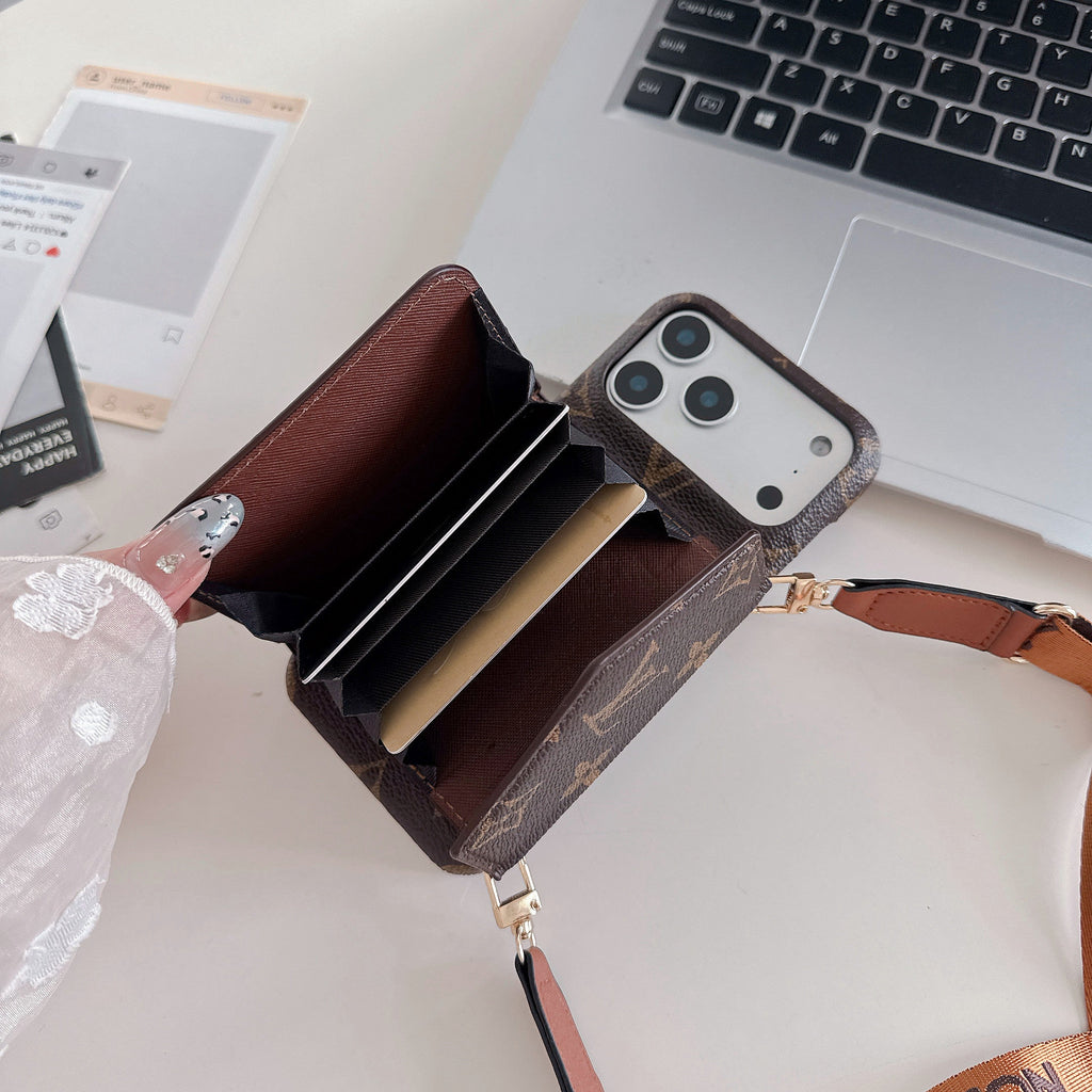 LV-stil Crossbody Plånboksfodral för iPhone – Med Rem & Korthållare