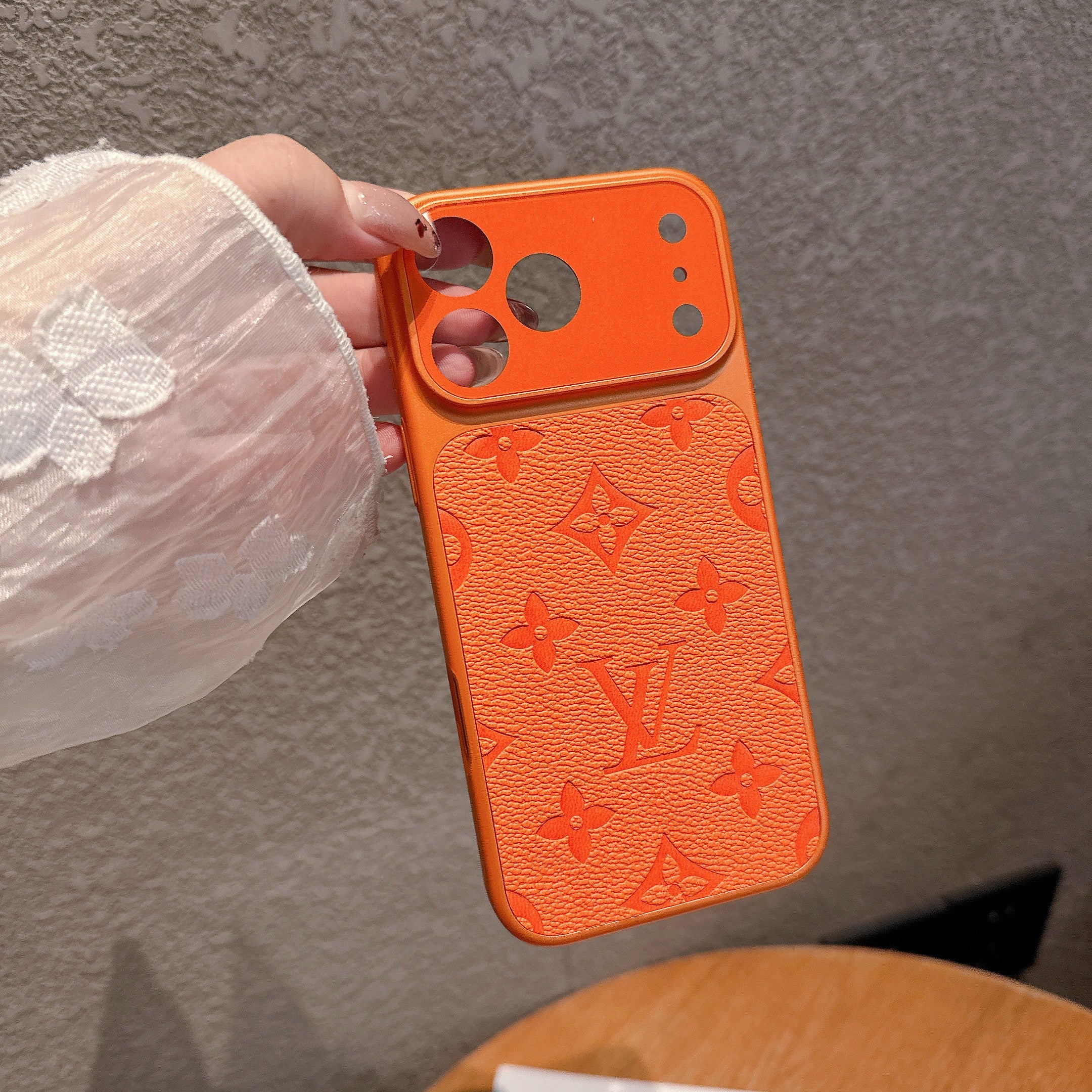 LV-inspirerat Lyxigt iPhone Läder Plånboksfodral med Korthållare - Djärv Orange