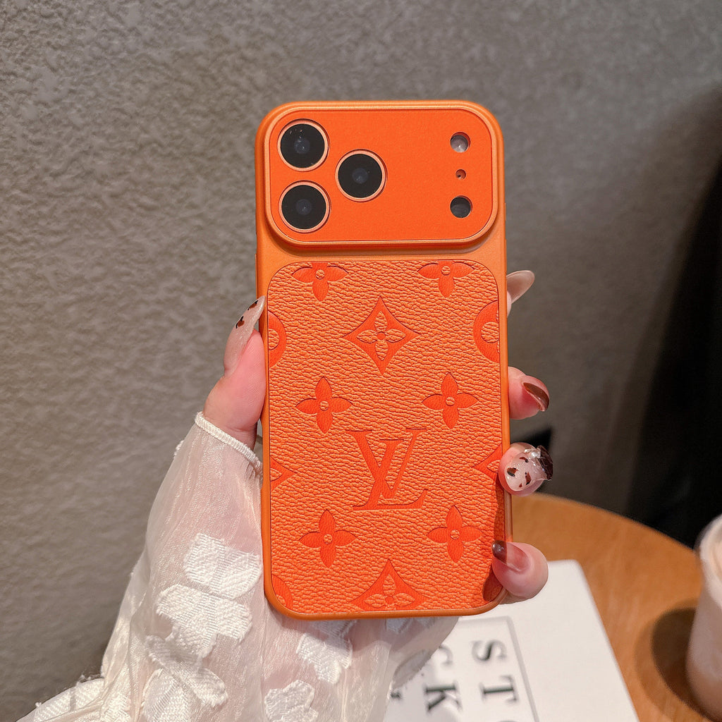 LV-inspirerat Lyxigt iPhone Läder Plånboksfodral med Korthållare - Djärv Orange