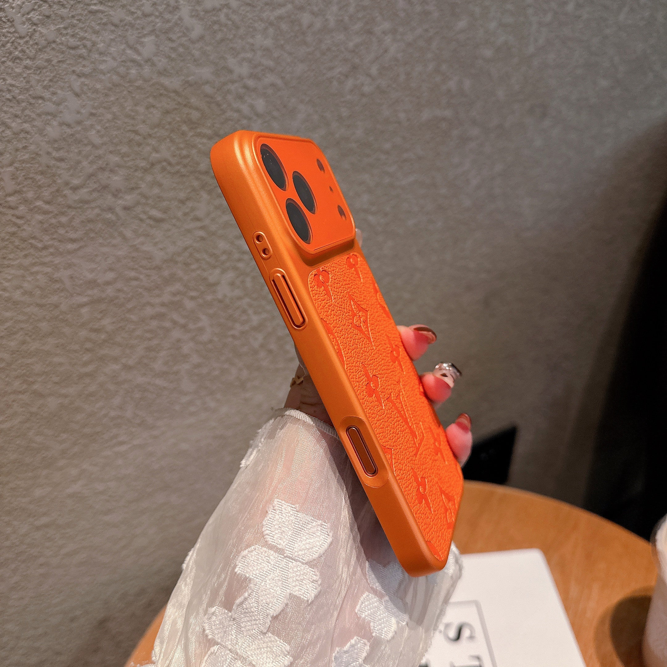 LV-inspirerat Lyxigt iPhone Läder Plånboksfodral med Korthållare - Djärv Orange